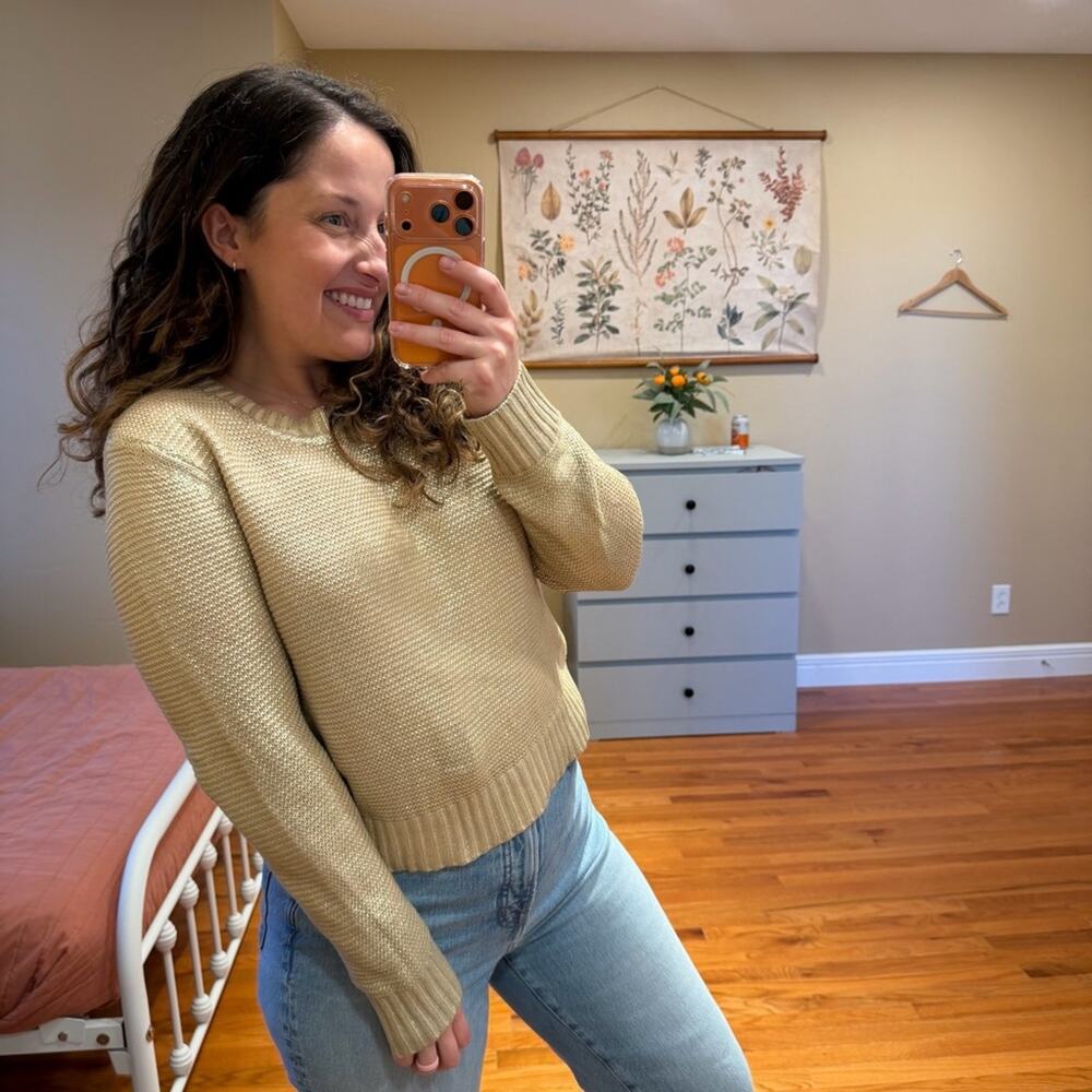 THE GREAT. Gold Chunky Knit Crewneck Sweater 2 Medium